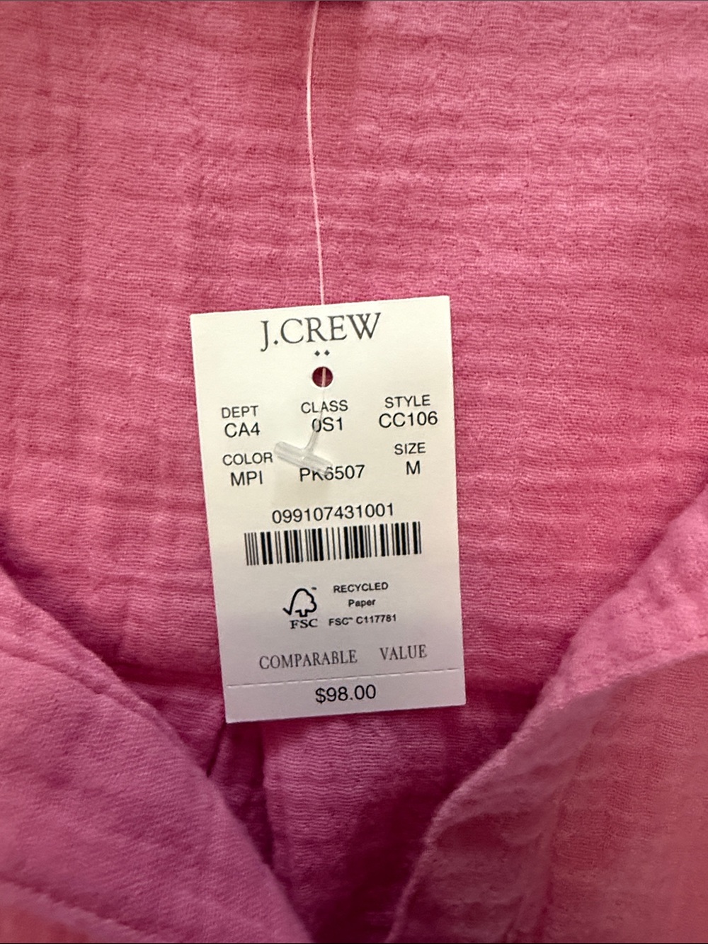 J. Crew Pink Cotton Gauze Polo Tunic - Picture 3 of 5